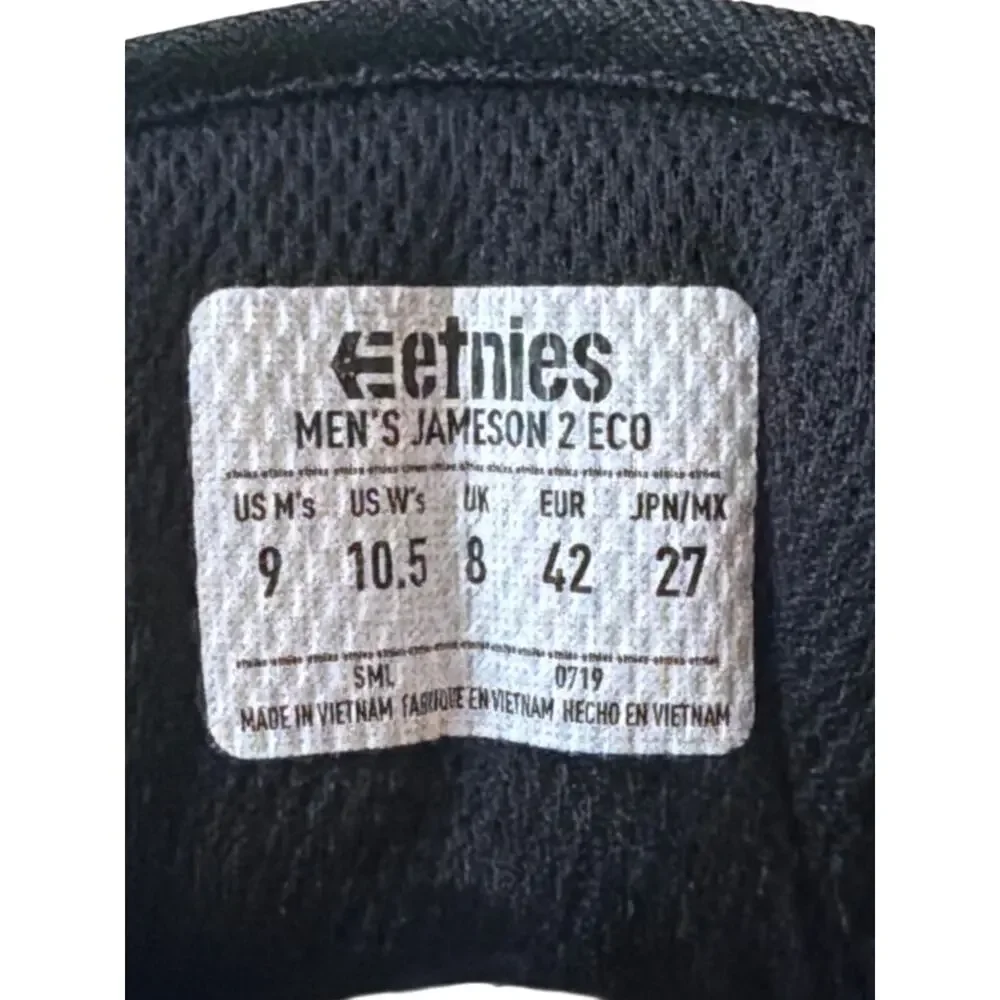 Etnies Jameson 2 Eco Black Canvas Skate Shoes Men’s Size 9 Low Top Sneakers